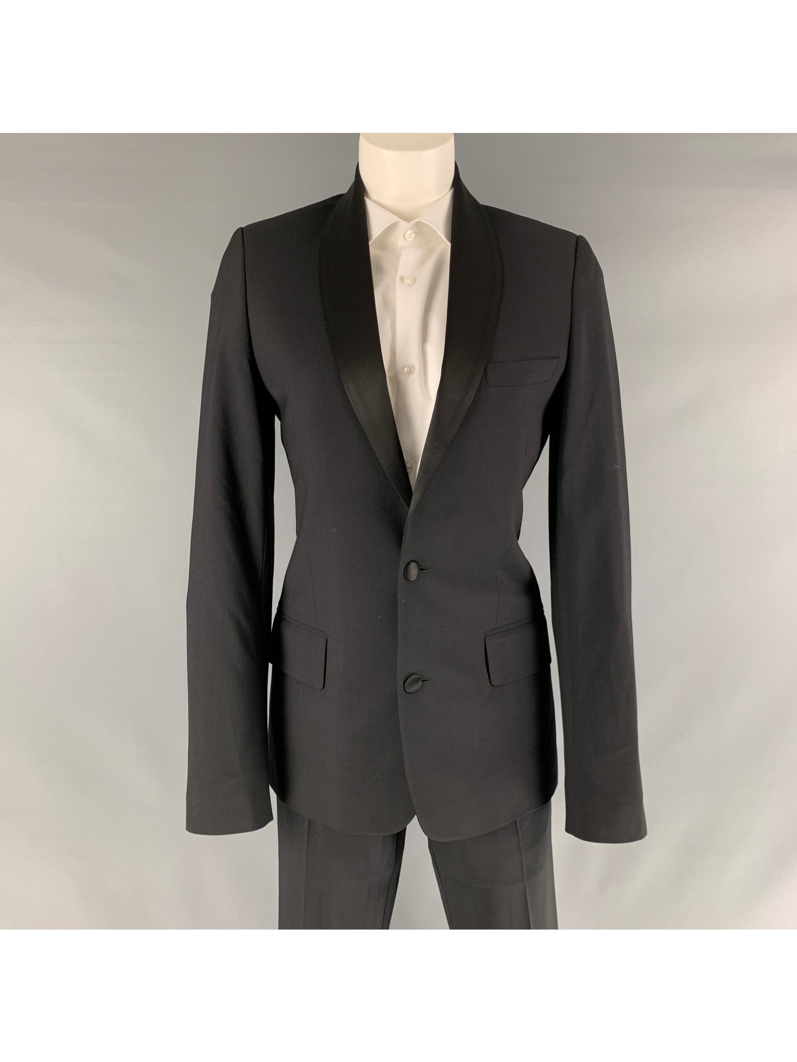 Paul & Joe Size 34 Black Solid Polyester Wool Shawl Collar Suit